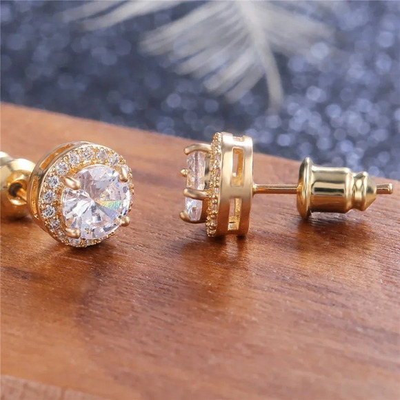 "Round Gold Plated Classic Stud Earrings for Women, UNVN12441 - Picture 1 of 3